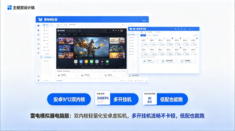 雷电模拟器电脑版：双内核轻量化安卓虚拟机，多开挂机流畅不卡顿，低配也能跑